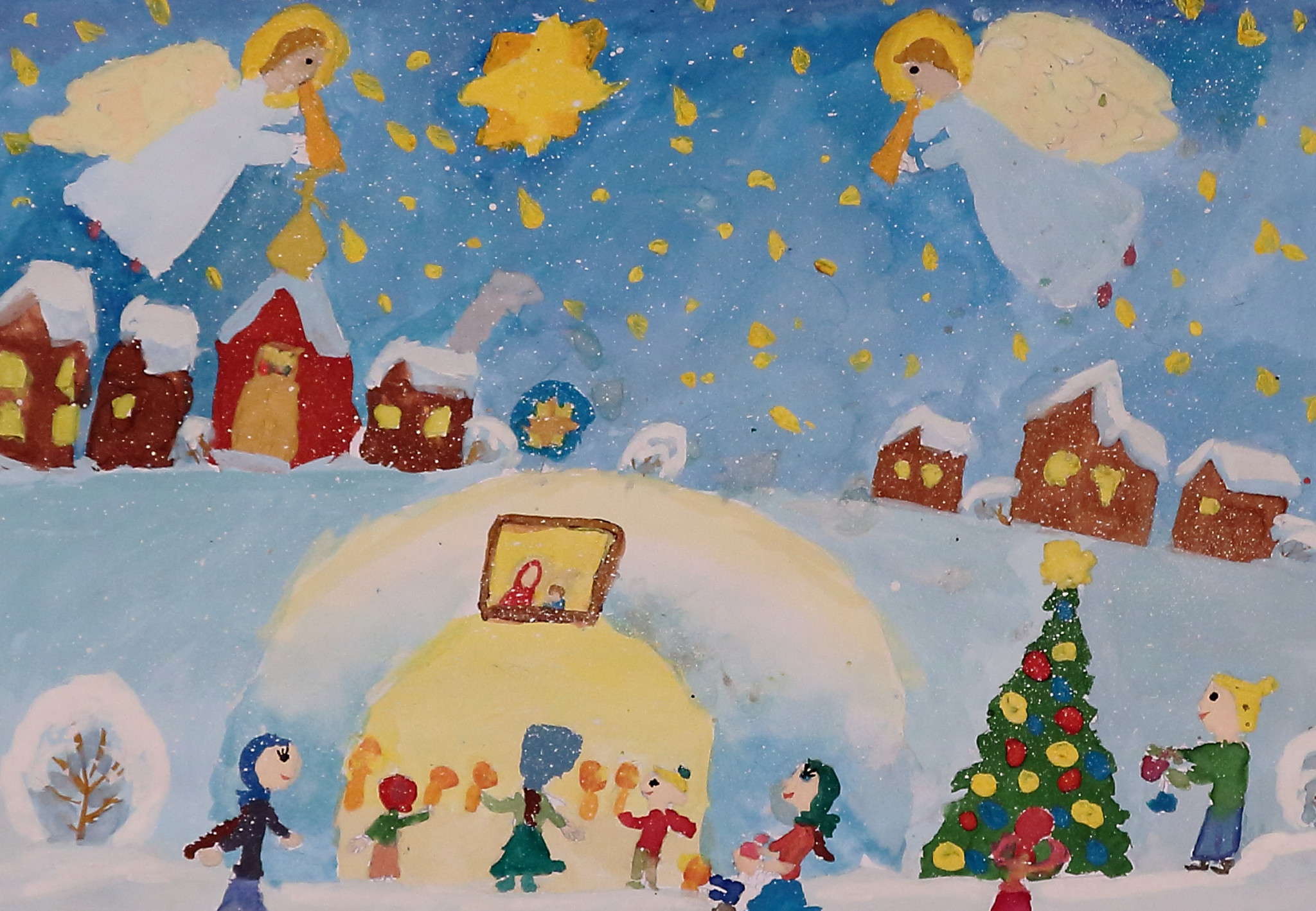 Детские рисунки к рождеству христову