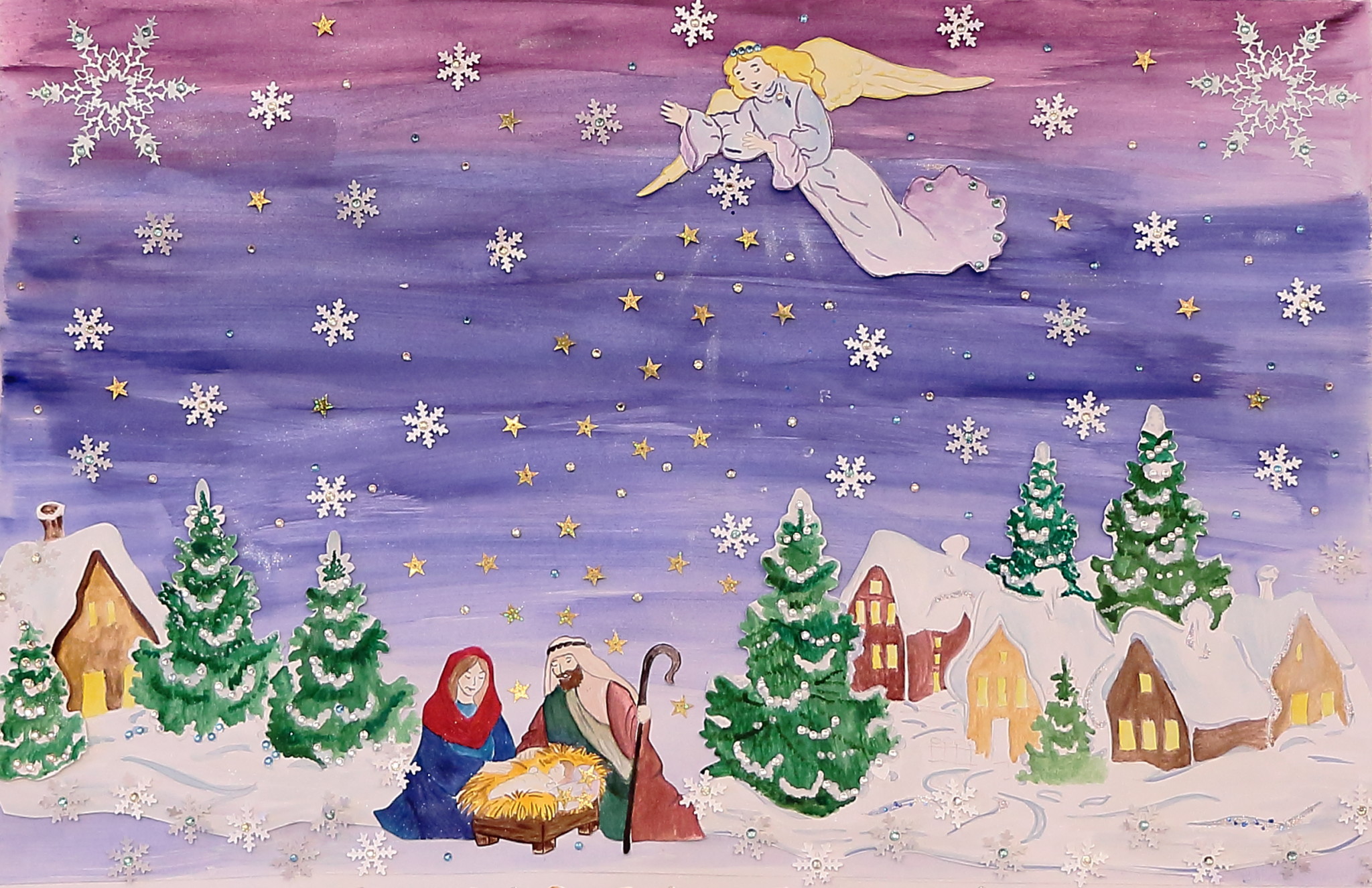 Рисунок на Рождество Христово с градиентом